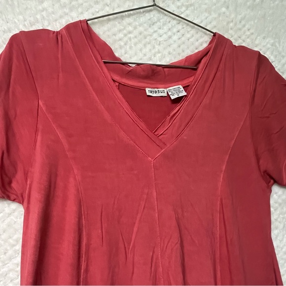 Raya Sun V-Neck Dress Flowy Fit Short Sleeve V Neck Coral Pink Small - Picture 6 of 7